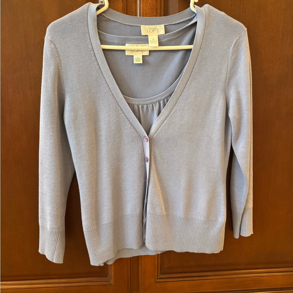 Sweater set by LOFT short sleeve and cardigan purple